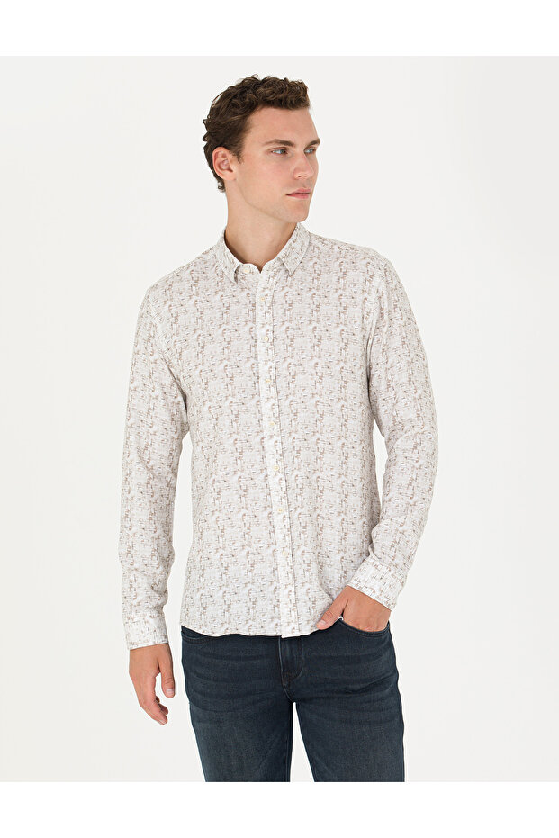 Khaki Slim Fit Long Sleeve Shirt 50273552-Vr027