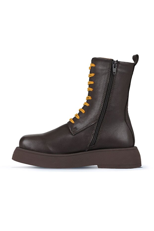 Kahverengi Sarı Deri Kadın Düz Bot 01wz6401 - 3