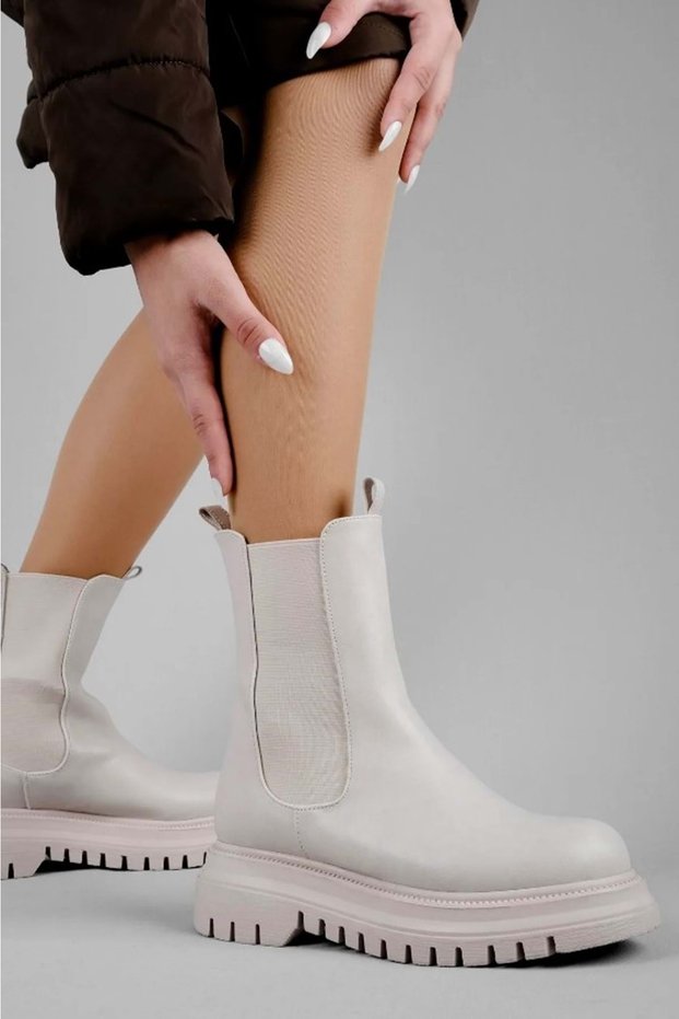 Women's Thick and High Sole Elastic Chelsea Daily Boots BEIGE