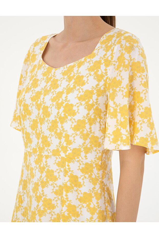 Sarı A Kesim Dokuma Elbise 50283663-VR044 - 6