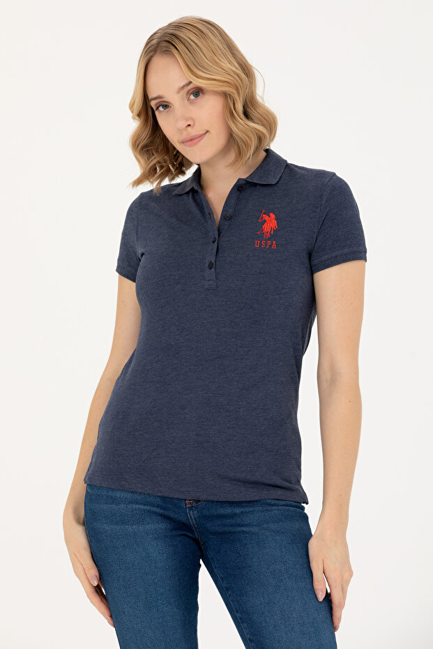 Women's Navy Blue Basic Polo Neck T-Shirt 50262695-Vr033