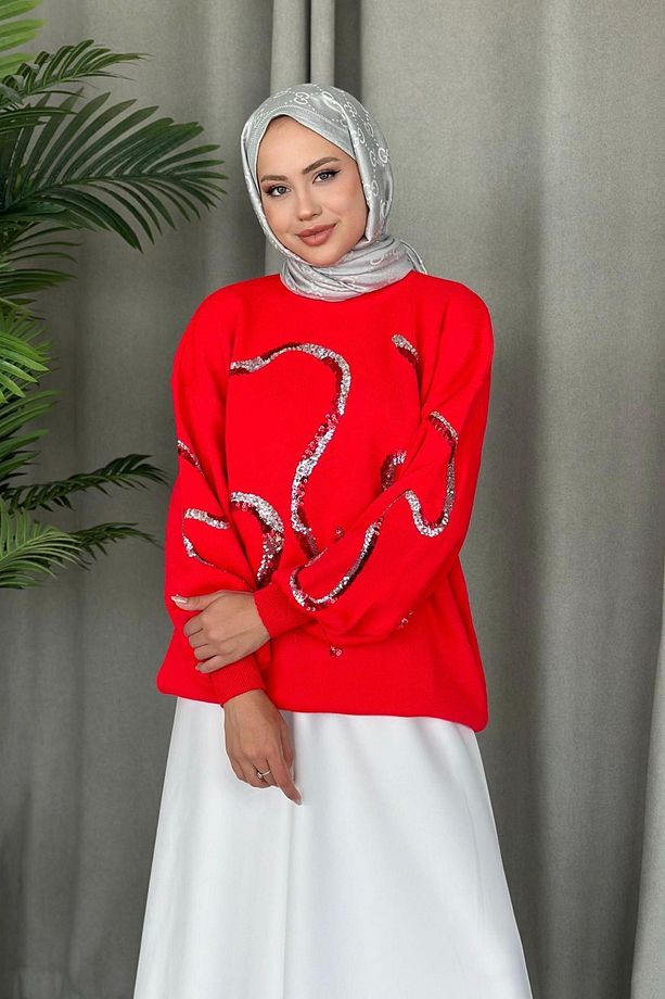 Pullu Triko Tunik Kırmızı - 1