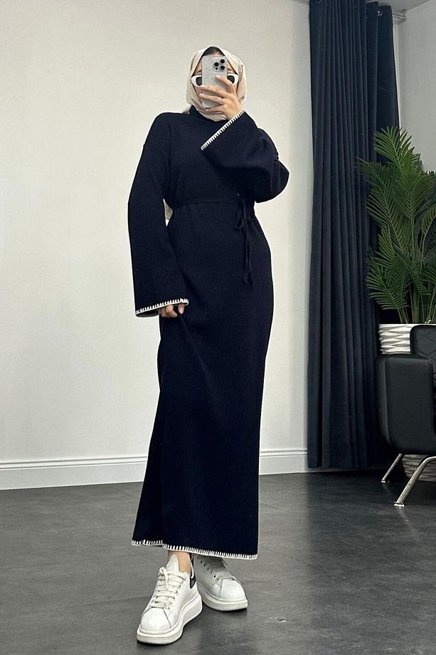Zeynep Triko Elbise Lacivert - 3