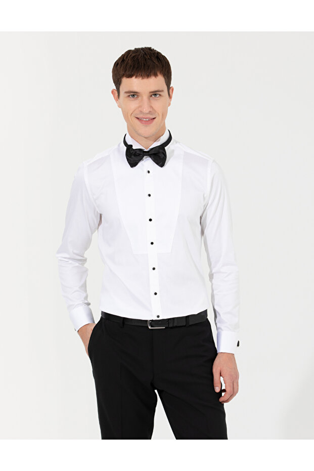White Ex. Slim Fit Tuxedo Shirt 50258977-Vr013