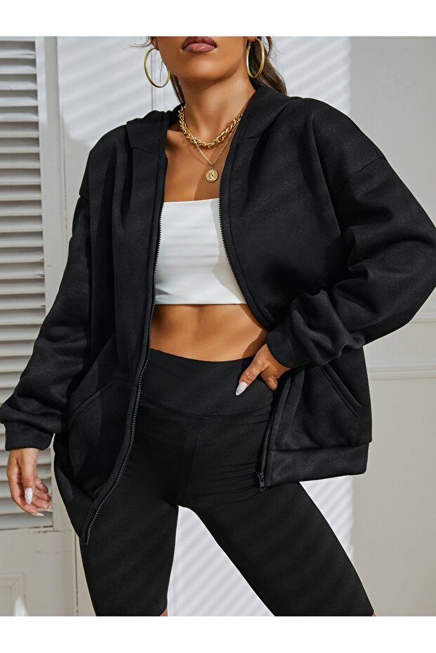 FERMUARLI KAPÜŞONLU OVERSİZE SWEATSHİRT - 2