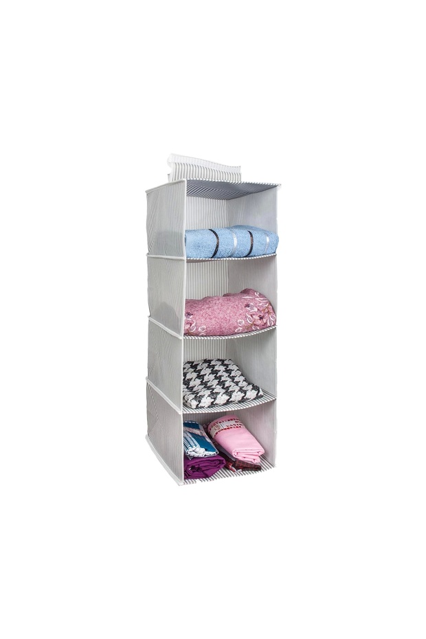 Closet Organizer Foldable Multi-Purpose 4-Compartment Striped Cloth Organizer (black)