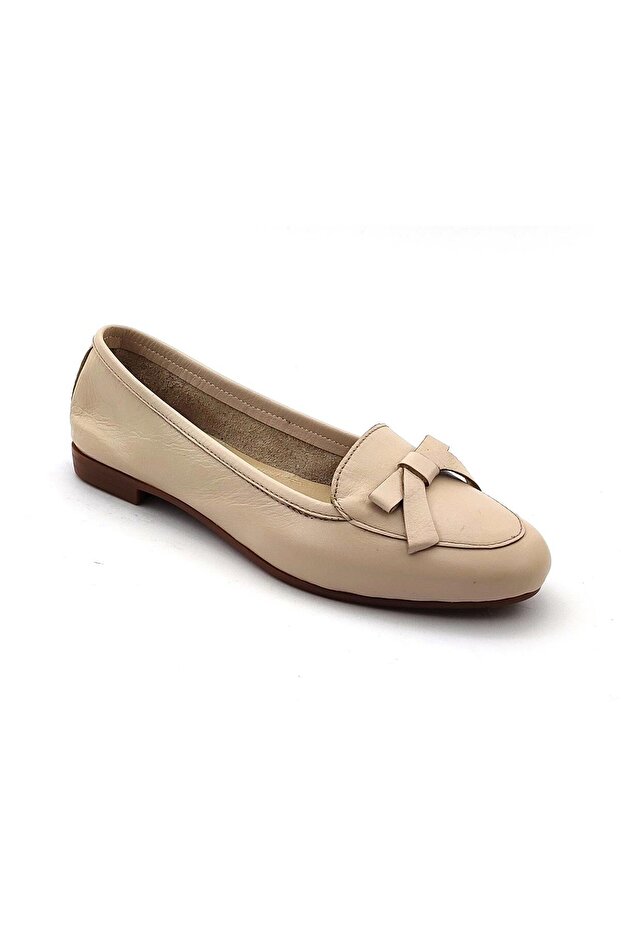 81693 Genuine Leather Women's Daily Ballerinas-Cream