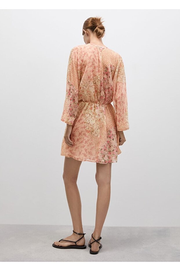 Kısa çiçek desenli elbise - 4