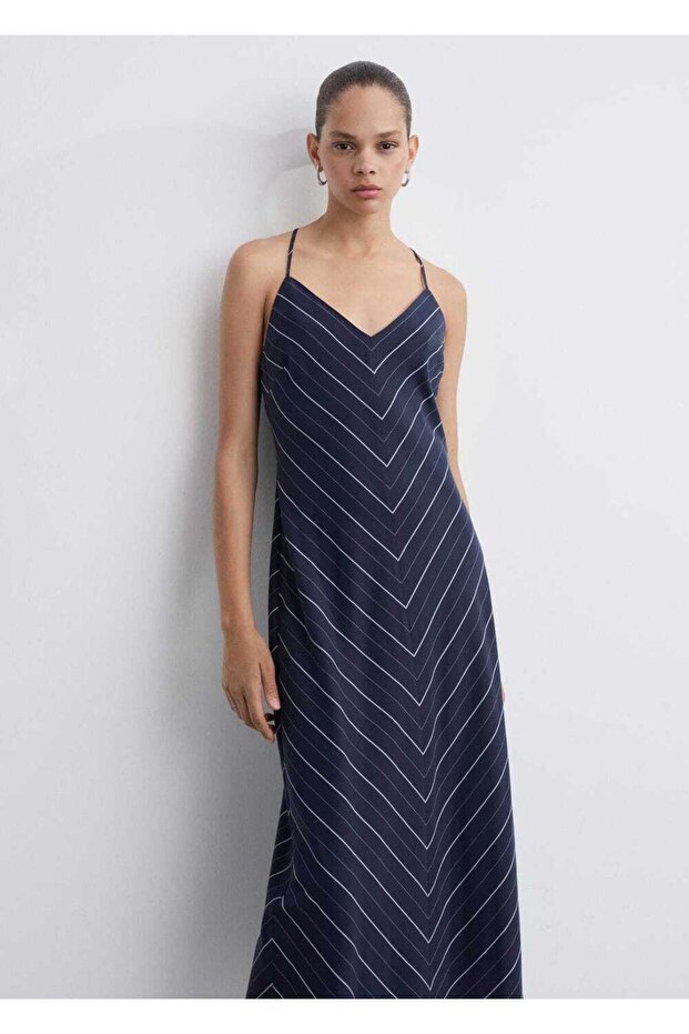 Çizgili lyocell elbise - 1