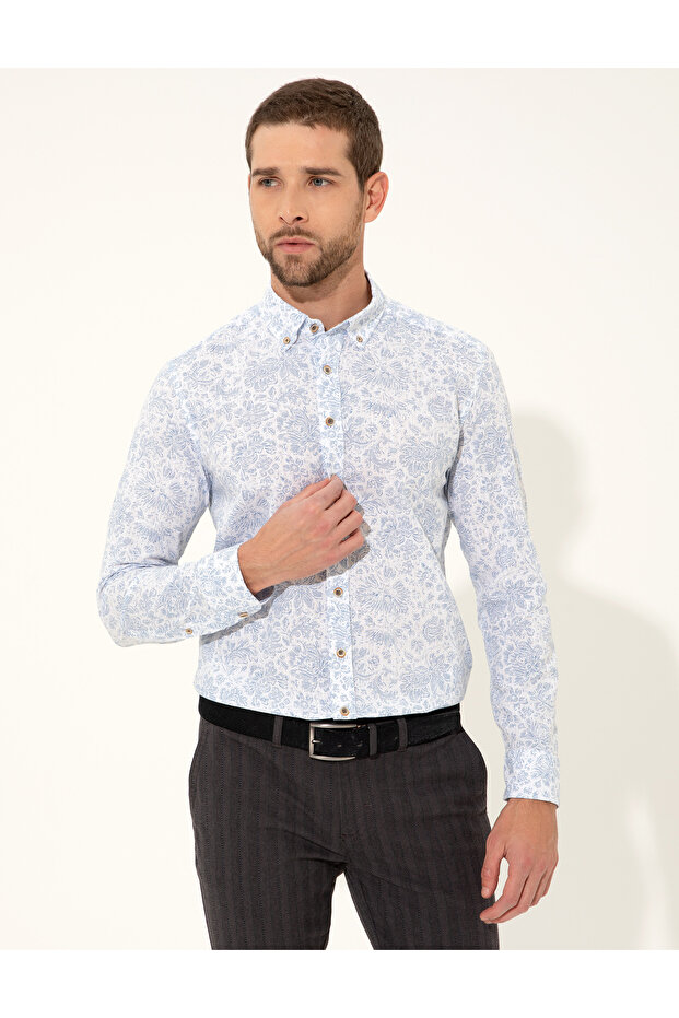 Blue Slim Fit Long Sleeve Shirt 50249759-Vr036