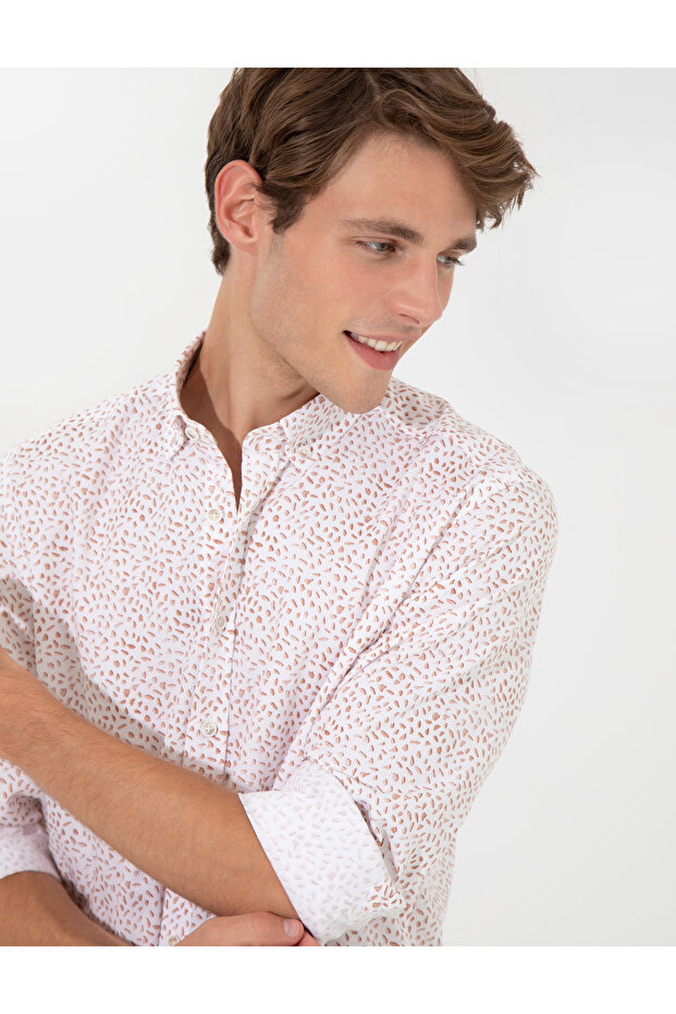 Light Brown Slim Fit Long Sleeve Shirt 50248488-Vr002