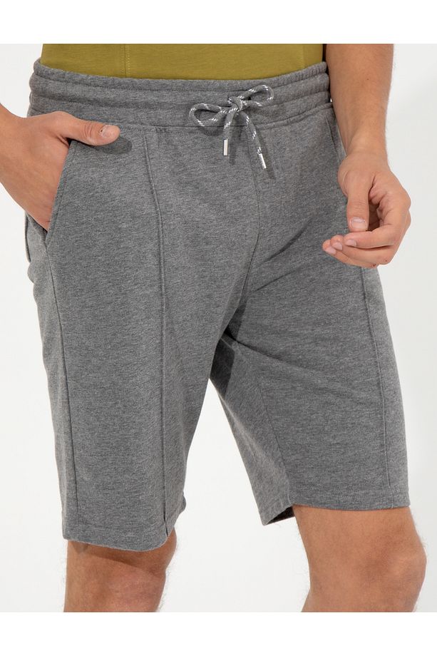 Gri Melanj Standart Fit Örme Şort 50251039-VR086 - 5