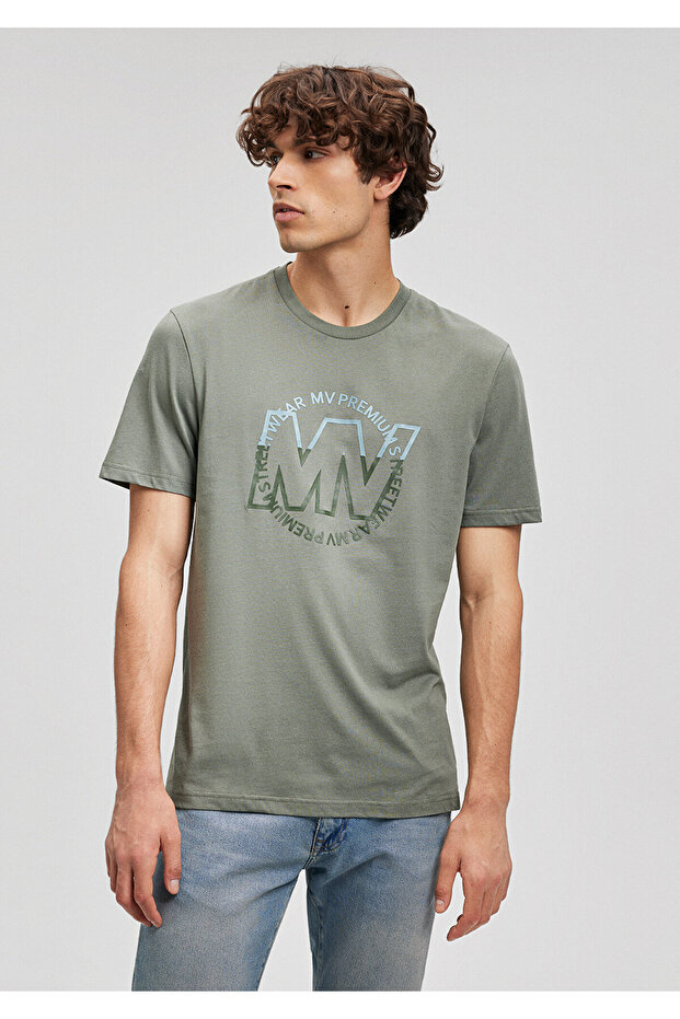 Logo Printed Khaki T-Shirt Regular Fit / Normal Cut 0610309-80692