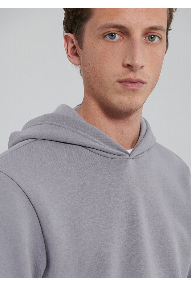 Kapüşonlu Gri Basic Sweatshirt 0610937-83747 - 5