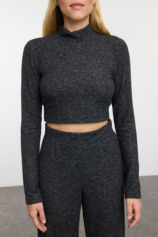 Černá pletená sada Soft Crop Top a Široká noha - Twoaw24Au00077 - 4