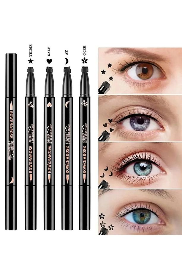 4 Adet Çift Taraflı Yıldız Çiçek Ay Ve Kalp Desenli Eyeliner Waterproof - 3