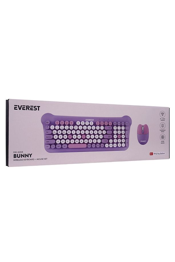 KM-6244 BUNNY Renkli Tuşlu Mor 2.4 ghz + BT Kablosuz Q Multimedia Klavye + Mouse Set - 8