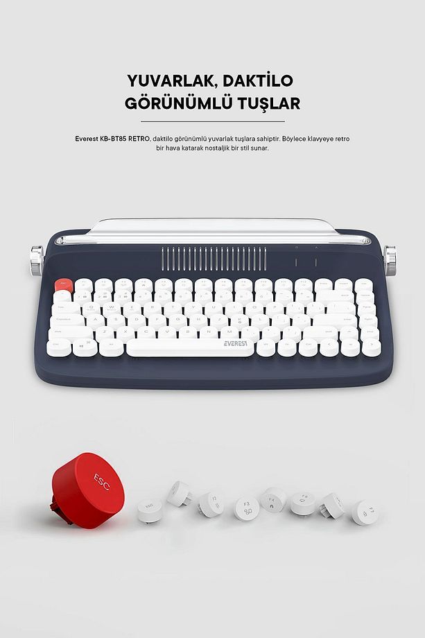 Klavye Daktilo Tipi Pinterest Kb-bt85 Retro Series Bluetooth Daktilo Mac/win /android/ios Kablosuz - 5