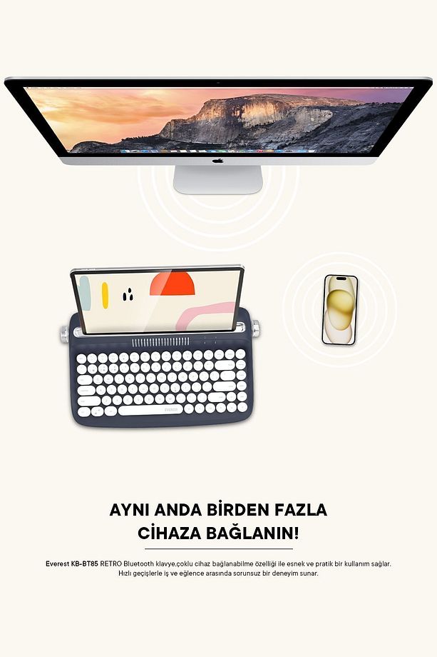 Klavye Daktilo Tipi Pinterest Kb-bt85 Retro Series Bluetooth Daktilo Mac/win /android/ios Kablosuz - 2