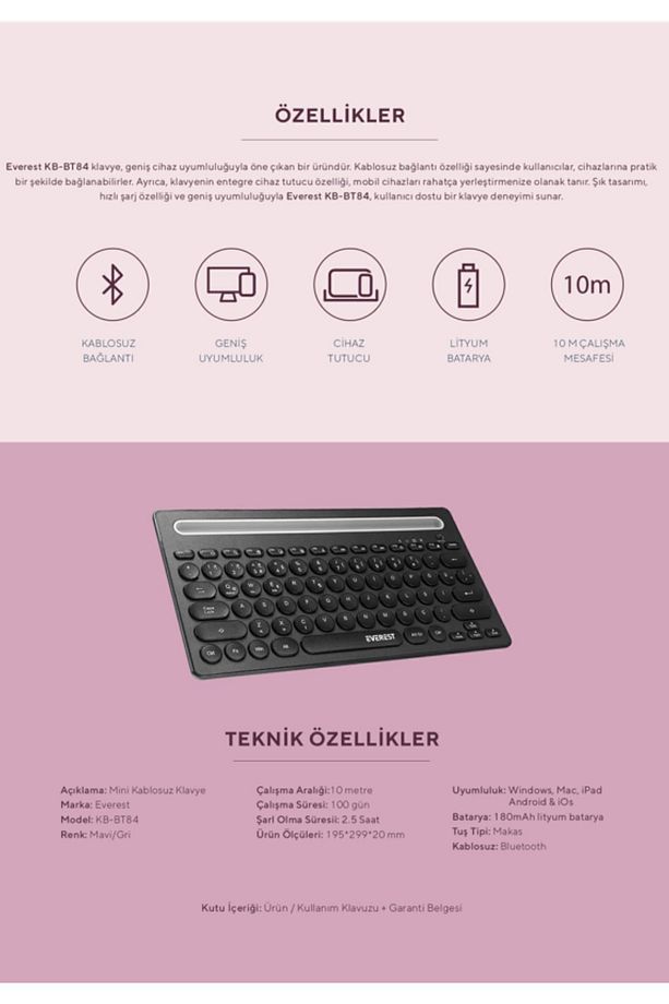 Bluetooth Ultra İnce+Şarjlı Q Mac/Win/Android/Ios Uyumlu Kablosuz klavye - 9