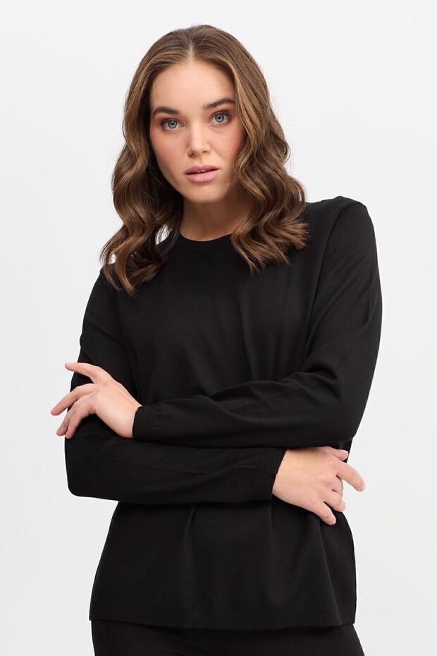 Kadın Basic Sıfır Yaka Kazak Siyah - 7