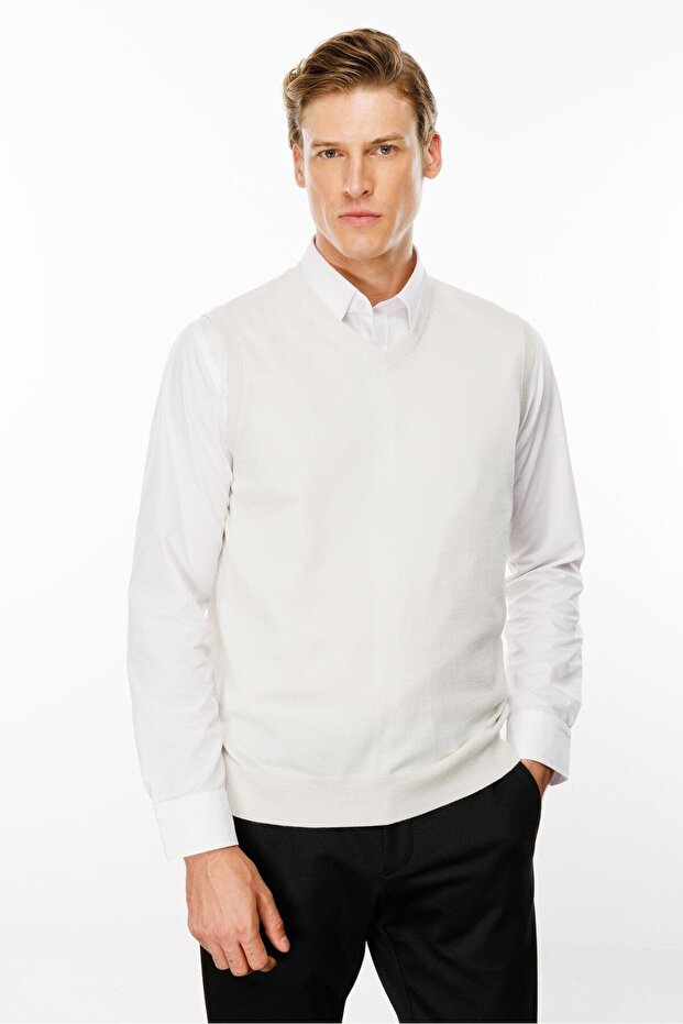 سترة رجالية - لون عظمي - 1