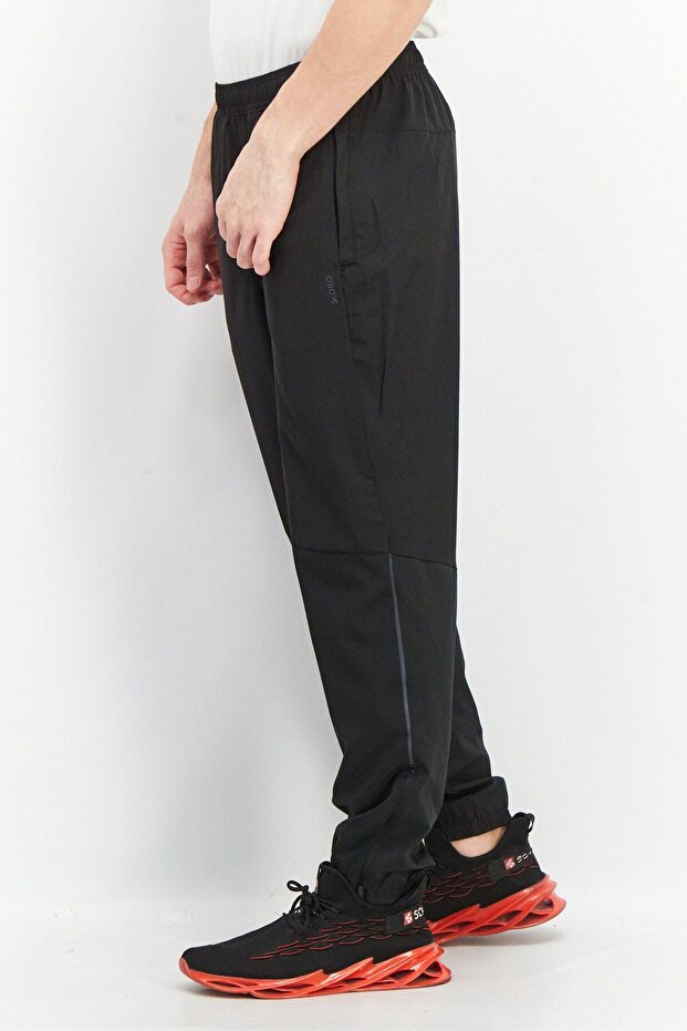 Men Jogger Fit Solid Running Pants, Black - 2