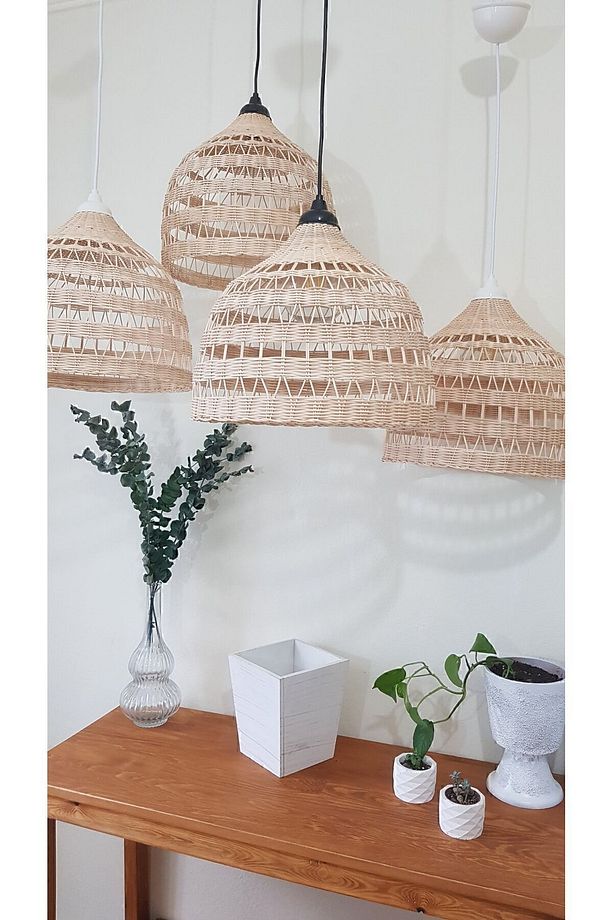 rattan avize (siyah duy)bambu hasır aydınlatma (duy ile) - 8