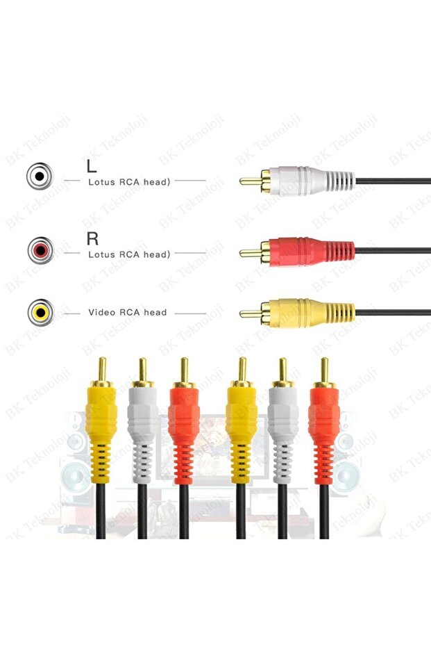3rca Erkek 3 Rca Erkek Kompozit Ses Video Av Kablosu - 5