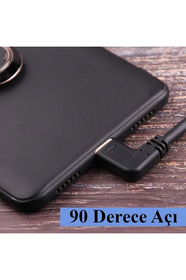 USB Erkek to 90 Derece Sağ/Sol Açılı Type-C Erkek Data Şarj Kablosu 25cm - 6