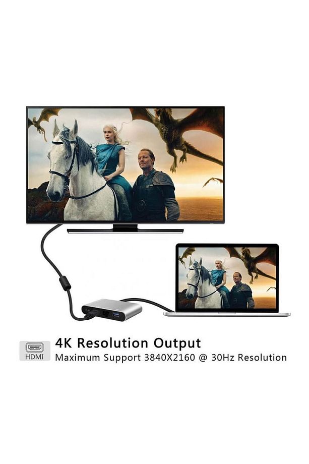 Type C To 4k Hdmi Usb 3.0 Rj45 Gigabit Ethernet Çevirici Kablo - 7
