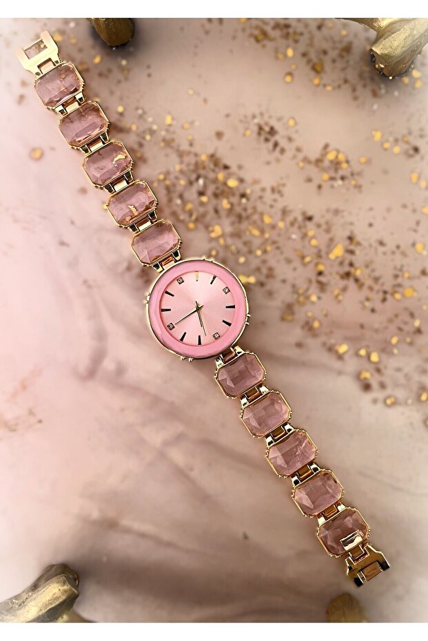 Women's Pink Wrist Watch with Cutout Stones