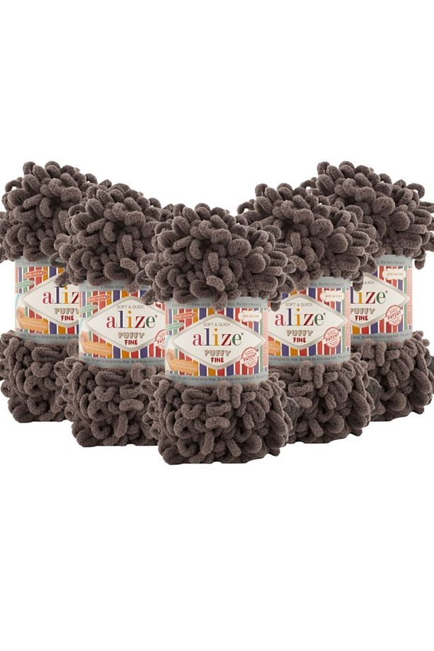 Puffy Fine (İNCE) El Örgü Ipliği 5'li Paket - 305 Kahve - 100 Gr. 14.5 Mt. Parmak Örgü Ipi - 1