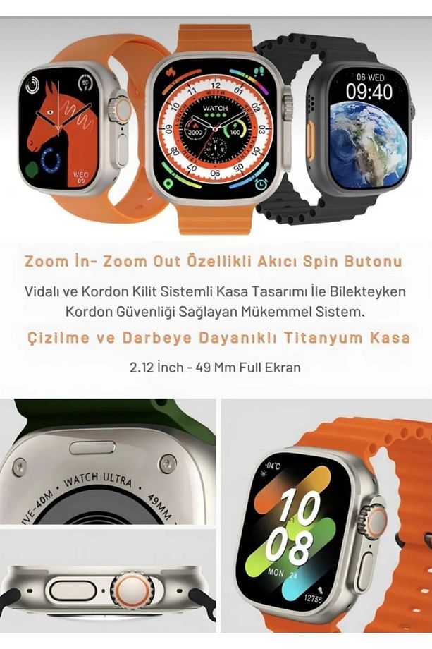 Watch 8 Ultra Uyumlu Akıllı Saat Ios  Andorid Destekli Arama Özeliği Sensörlü Lcd Ekran 3tuş - 7