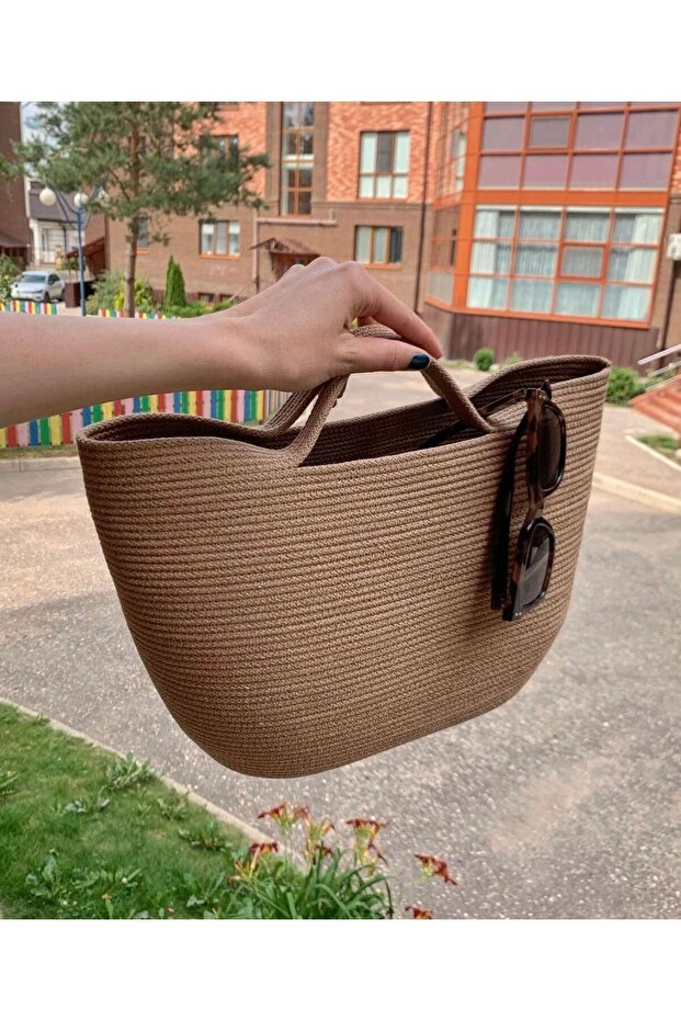 Beige Straw Beach Bag, Handbag, Arm Bag