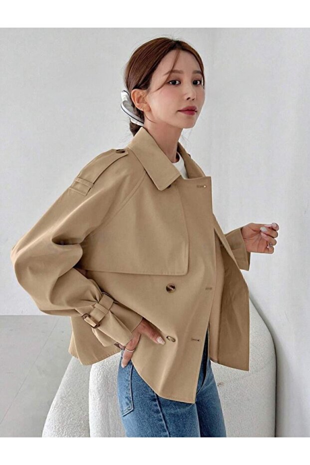 Biker Tarzı Kısa Trençkot - 2