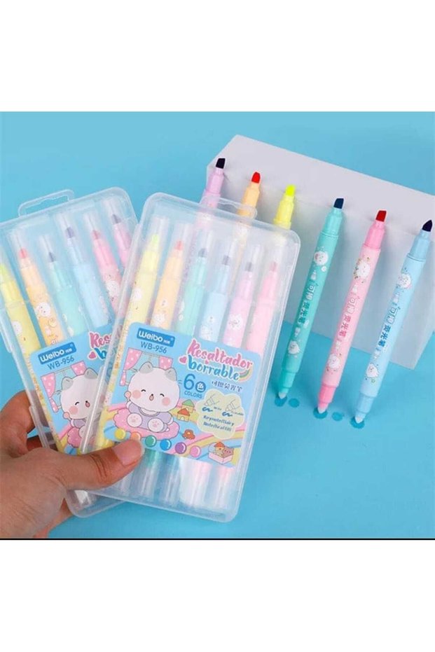 Highlighter 6-Piece Pen Set Highlighter Erasable Pens Double-Headed Matte Surface Stylish Gift 6 Pieces