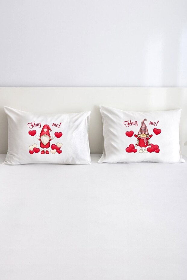 غطاء وسادة مزخرف بطبعة Happy Valantine Gnome Hug Me مقاس 50x70 سم - أبيض