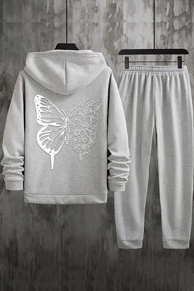 Unisex Drawing Butterflies Back Printed Tracksuit Set