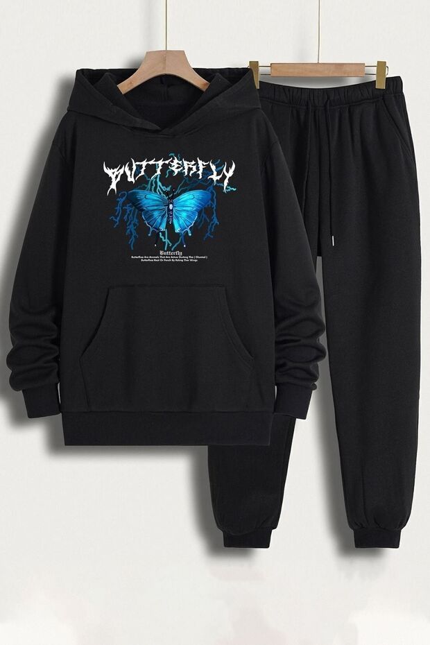 Unisex Blue Butterfly Printed Tracksuit Set