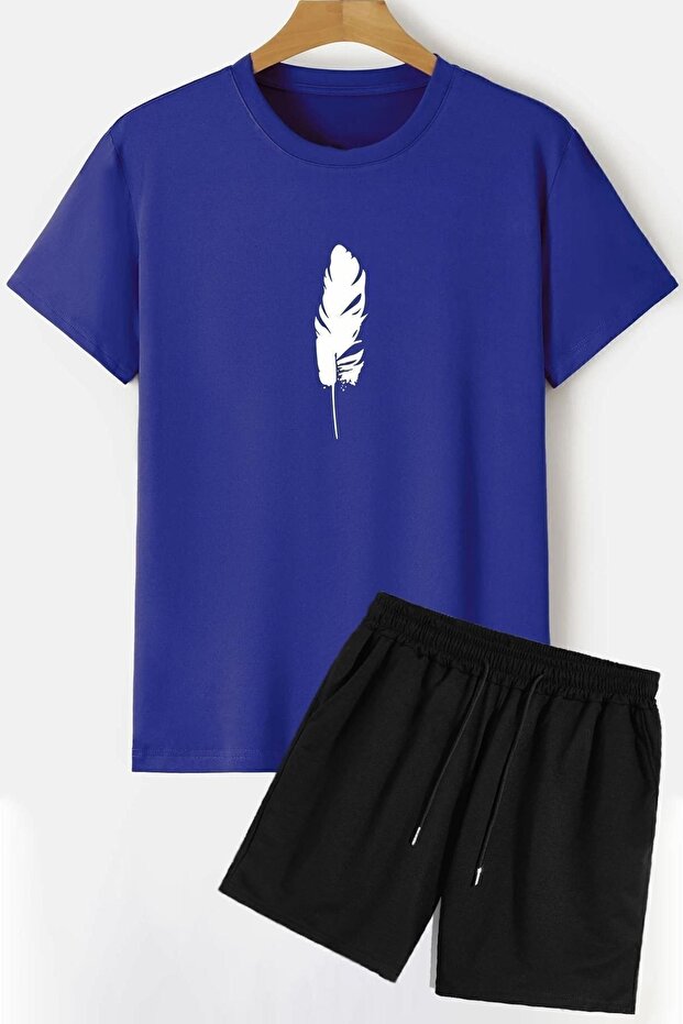 Feather Shorts T-shirt Tracksuit Set