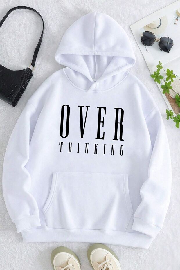سويت شيرت كبير الحجم مطبوع عليه Over Thinking للجنسين