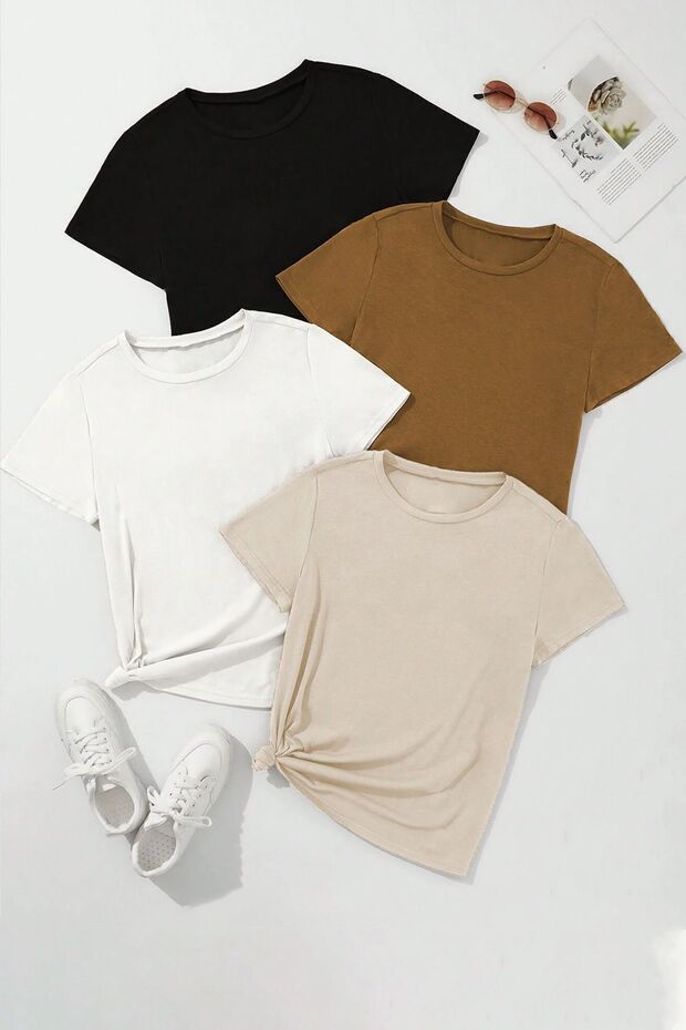 Unisex Basic Model 4'lu Tshirt - 1