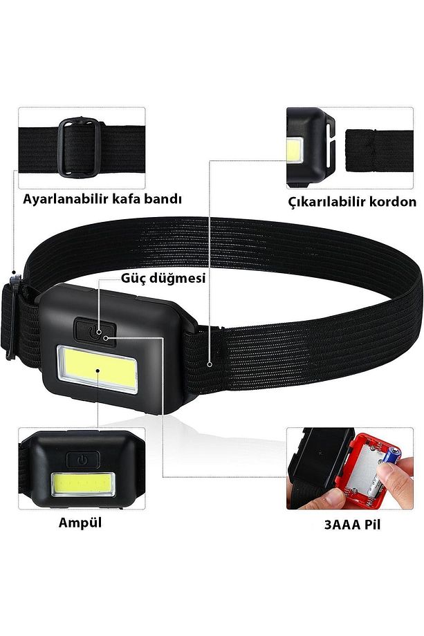 Kafa Bantlı Led Işık Renkli Ayarlanabilir Pilli Kamp Feneri Fonksiyonlu Gece Işığı Çadır Aydınlatma - 6