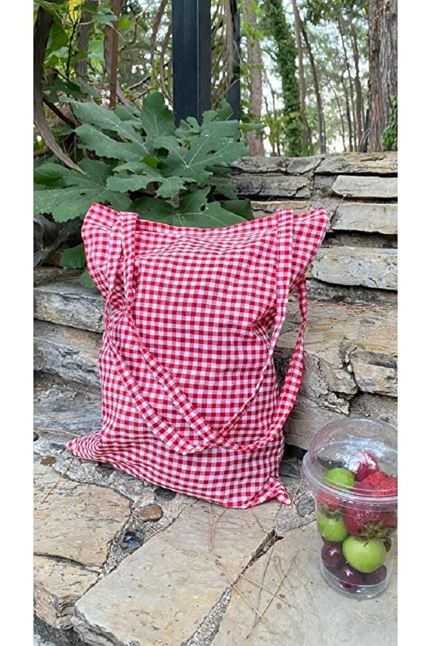 Gingham Patterned Cloth Shoulder Bag - 1