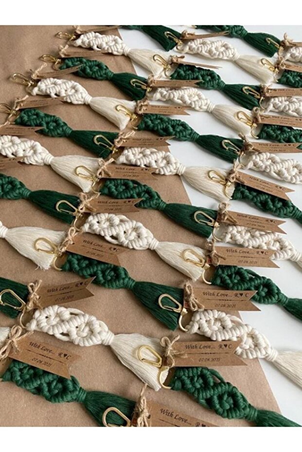 10 Pieces Macrame Keychain Baby Gift Green Cream Mixed