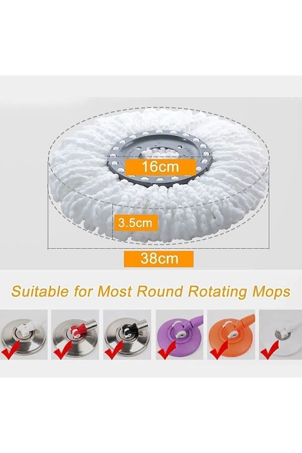 Paspas Başlığı, 360° Dönebilen Yuvarlak Döner Mikrofiber Yedek Başlık, Evrensel Döner Paspas Başlığı - 3