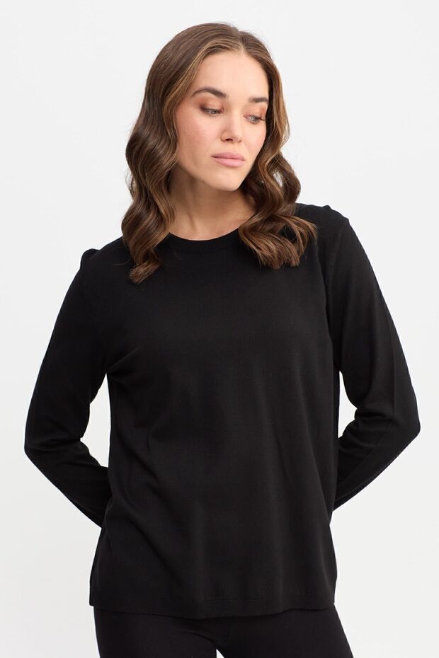 Kadın Basic Sıfır Yaka Kazak Siyah - 4