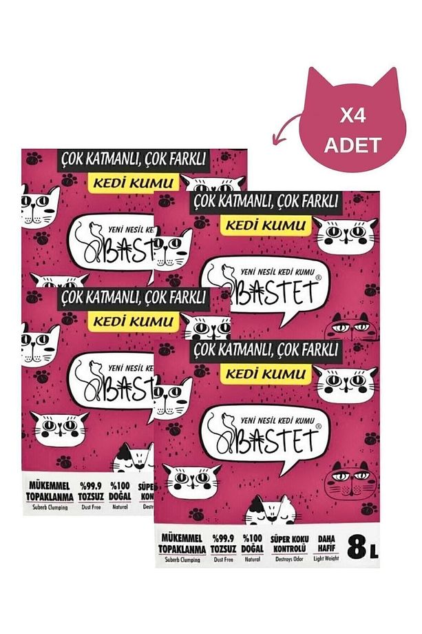 4 Adet Bastet Natural Kedi Kumu 8 Litre - 1