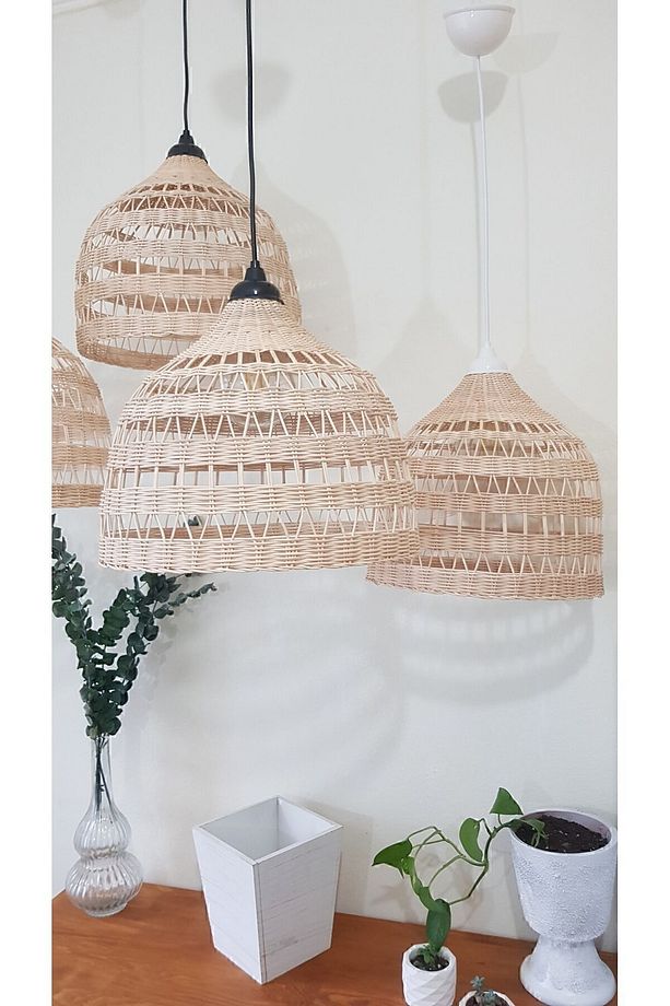 rattan avize (siyah duy)bambu hasır aydınlatma (duy ile) - 7